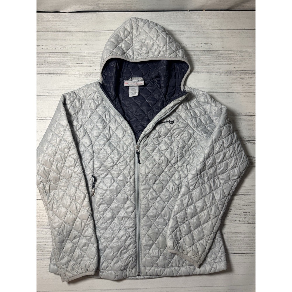 AE Free Country Medium Grey Hooded‎ Quilted Lightweight Logo Outdoor Casual...